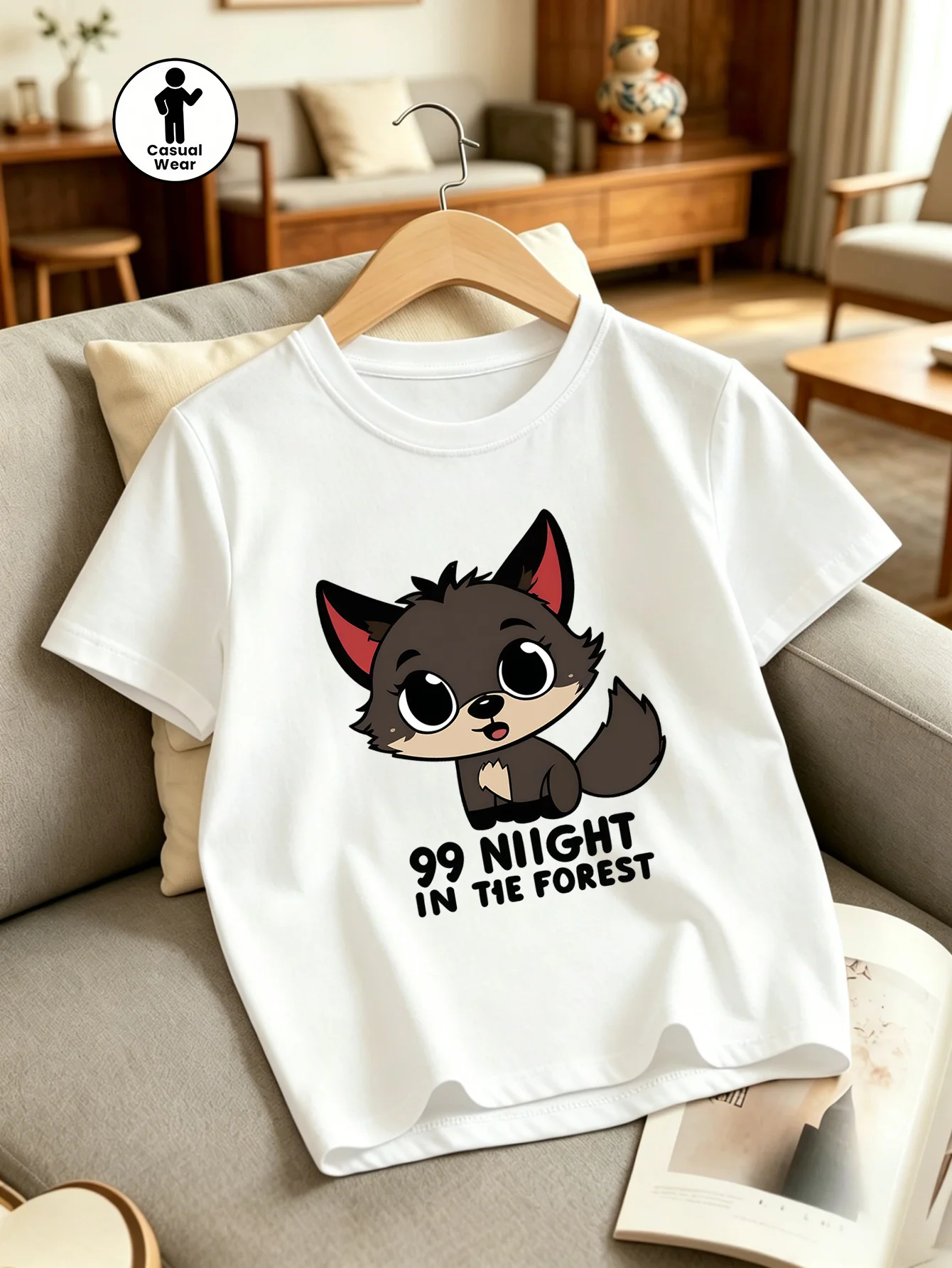 Kids Cute Baby Wolf 99 Night In The Forest Graphic Tee Boys Girls Family Matching Short Sleeve Animal Casual Everyday T Shirt