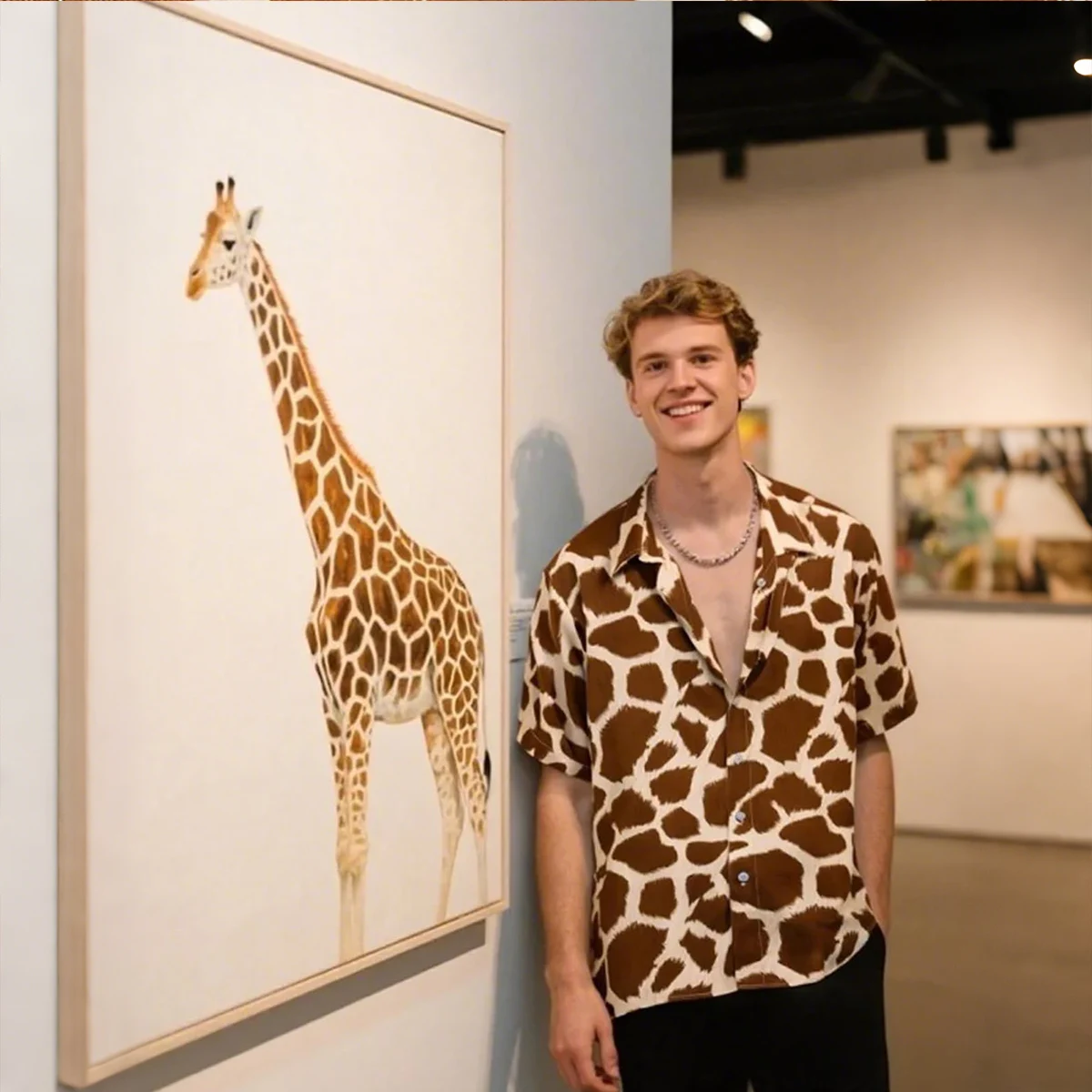 Mens Giraffe Print Shirt Animal Skin Button Down Shirts Summer Short Sleeve Casual Beach Hawaiian Tops Funny Party Tee
