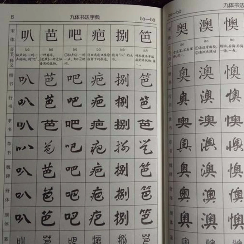 Nine Kinds Calligraphy Fonts Practical Dictionary Chinese Calligraphy Techniques Lovers Reference Book Calligraphy Copybook Book