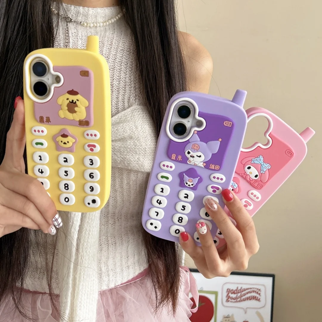 

Kuromi melody Pom Pom Purin Mobile Phone Case For iPhone 12 13 14 15 Pro Max 14 15 Plus Cartoon soft Silicone Cover