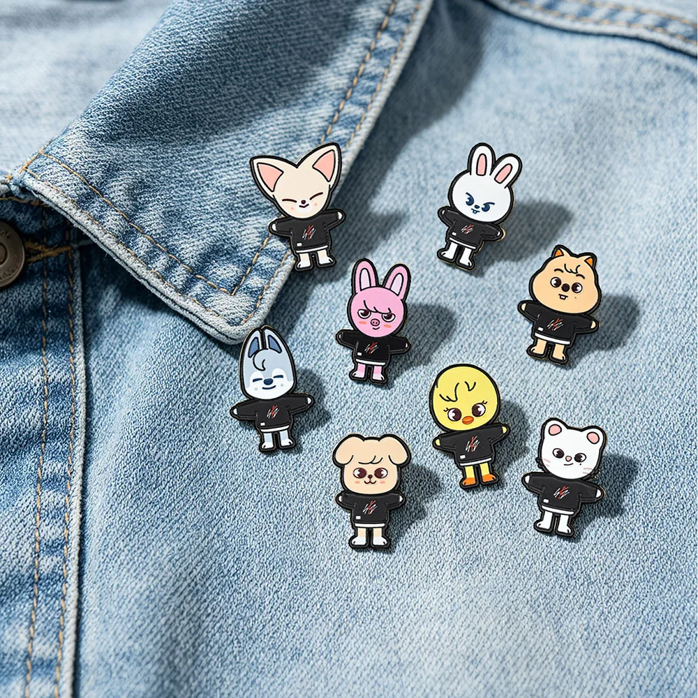 8pcs Kpop Cartoon Animal Character Enamel Pins Set Kawaii Rabbit Dog Cat Metal Brooch Badges for Backpack Decor Collection