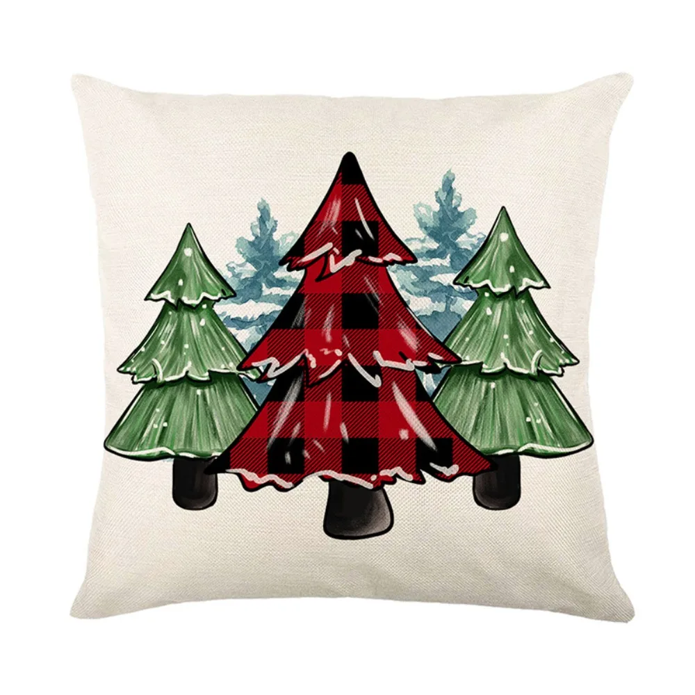 New 45×45cm Christmas Throw Pillow Cover Linen Removable Pillow Cover Soft Christmas Tree Pillowcase Home Decoration