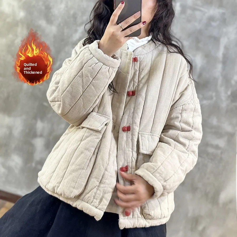 

Повседневная хлопковая куртка в полоску Jaet ort, верхняя одежда большого размера, женская мода, универсальное хлопковое пальто для отдыха с небольшой фигурой, детали на пуговицах