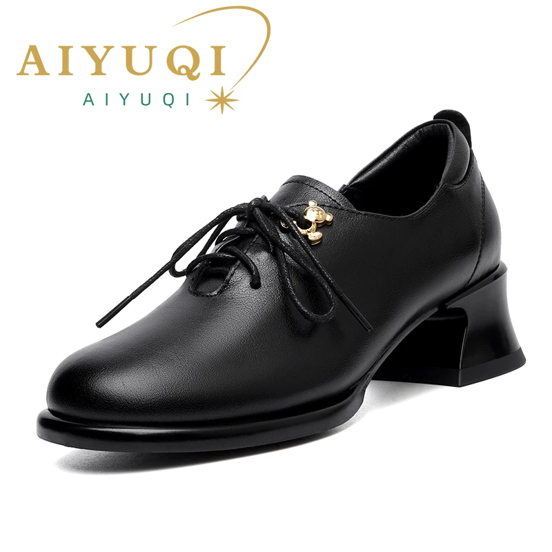 AIYUQI Women Dress Shoes Genuine Leather 2024 Fall New Round Head Ladies Office Shoes British Lace Up Women Loafers