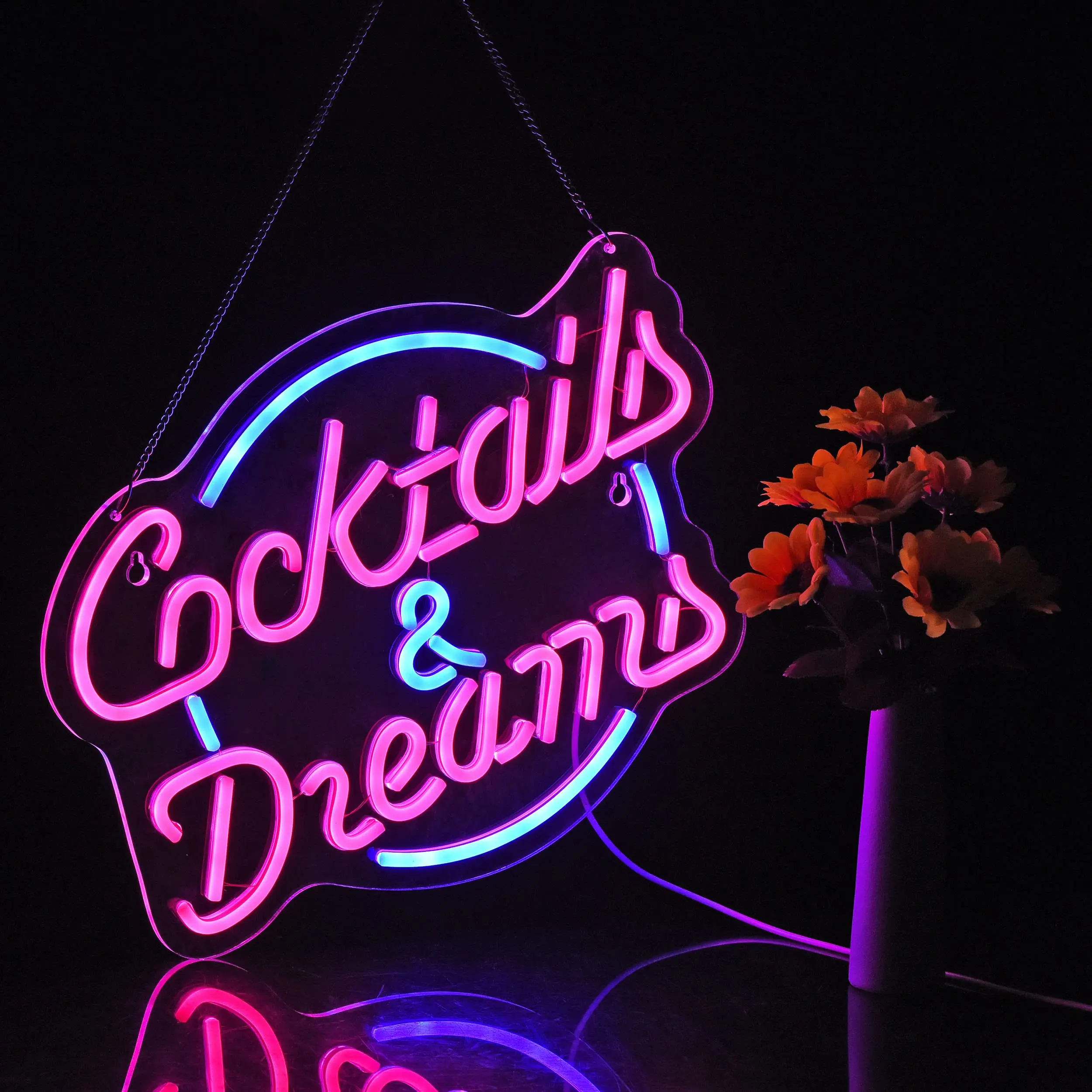 Cocktails and Dreams Neon Sign for Wall Decor Neon Light with Dimmable Switch LED Signs Bedroom Bar Hotel Party Club Art Lights view 4