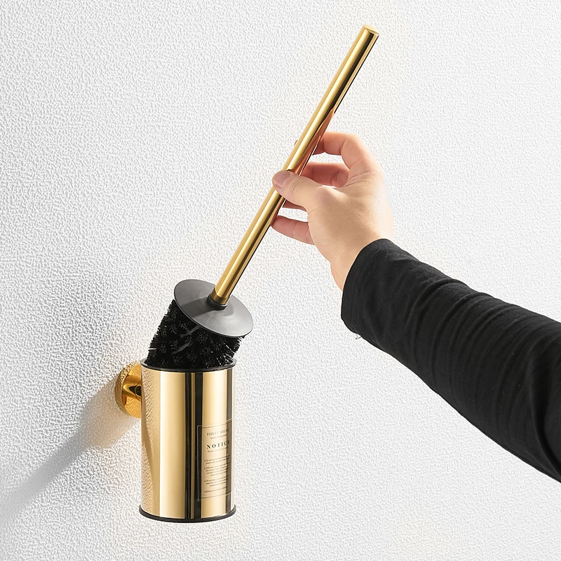 Golden Toilet Brush Holder Wall Mount Household WC Cleaning Tools Stainless Steel Bathroom Accessories FR06