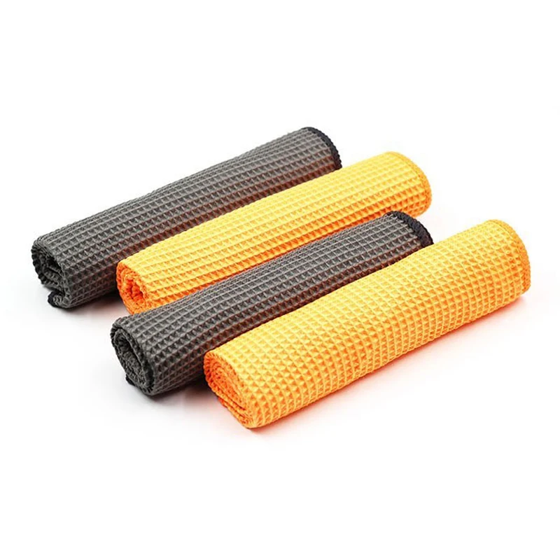 2Pc Car Wash Towel Glass Cleaning Water Drying Microfiber Window Clean Wipe Auto Detailing Waffle Weave For Kitchen Bath