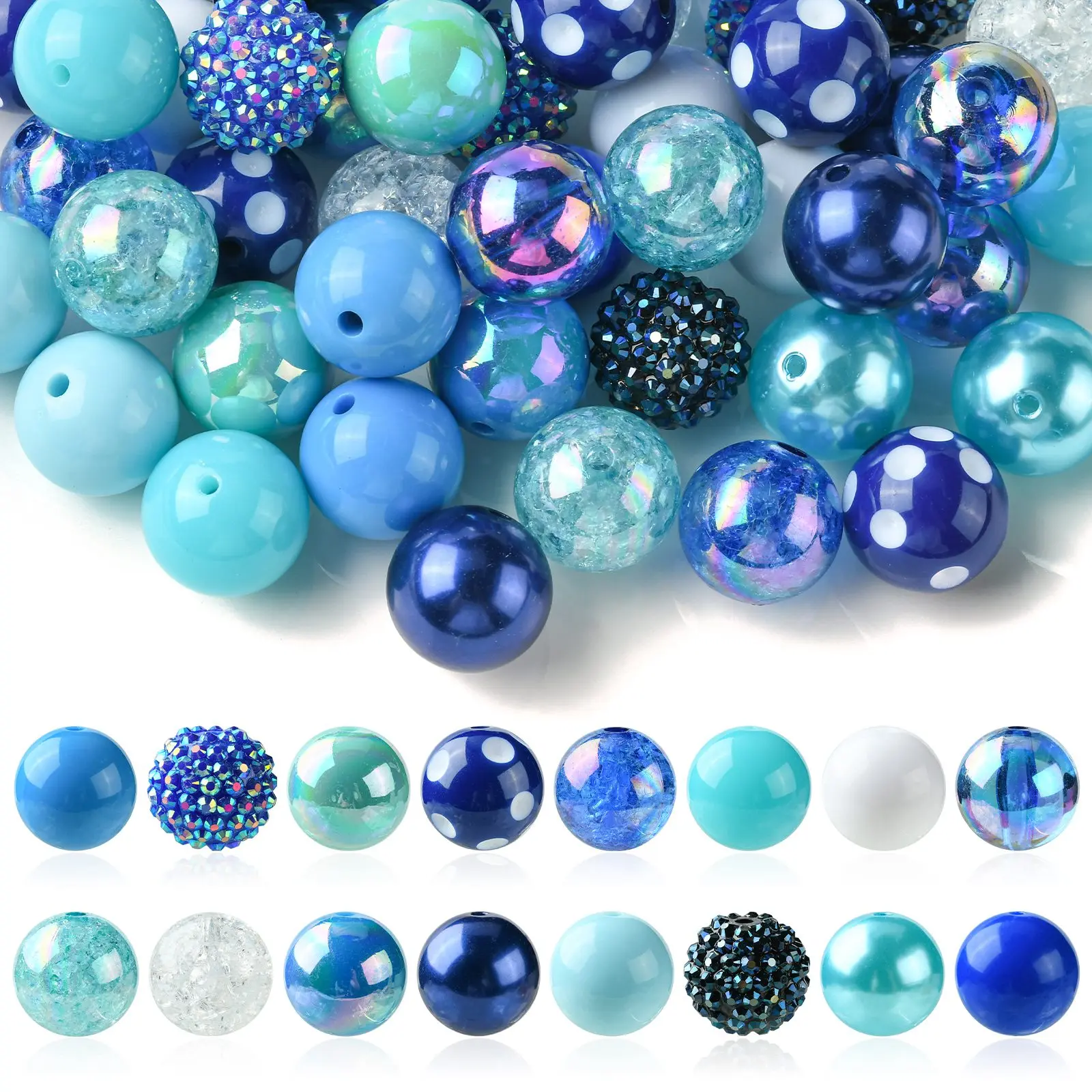 

Pandahall 50Pcs Random Blue Series 20mm Acrylic Round Beads Chunky Bubblegum Beads Large Ball Beads for Jewelry Bracelets Making