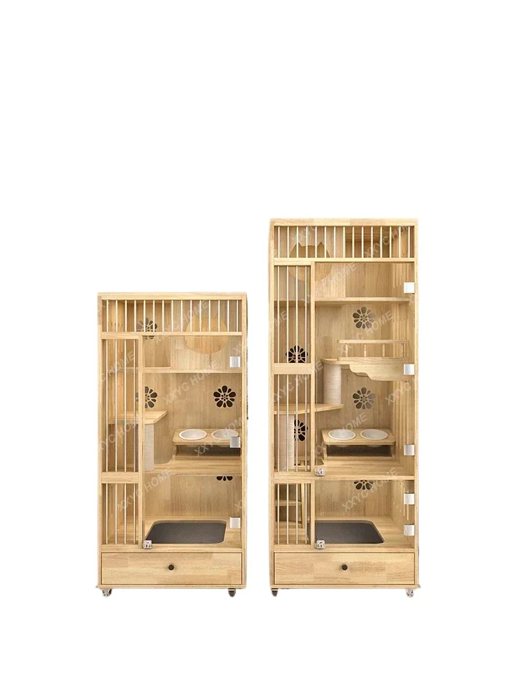 Solid Wood Cat Cage with Toilet Integrated Household Small Apartment Cat Cabinet Customized Cat Nest House Cattery