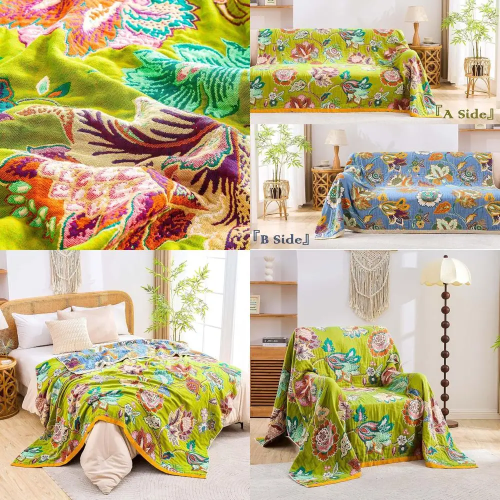 

Уютное одеяло в стиле бохо из 100% хлопка, декор фермерского дома в деревенском стиле, двустороннее одеяло 90x98 для кровати