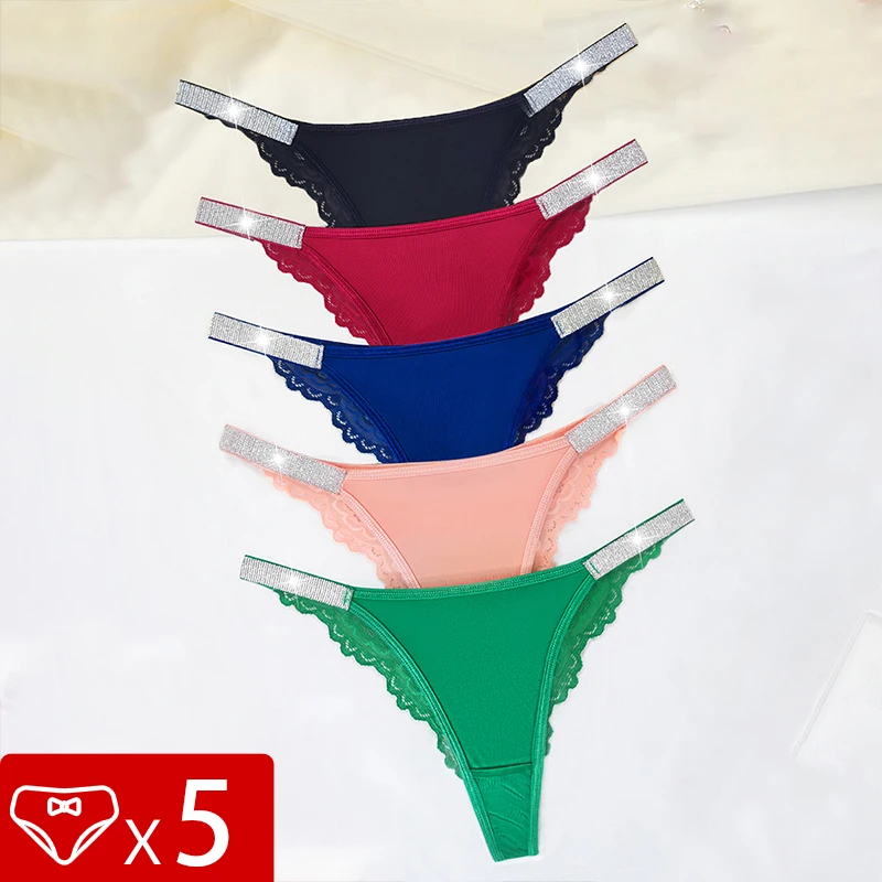 5pcs/Set Sexy Embroidery Two Shiny Belts Women Briefs Solid Low Waist Comfortable Female Panties Elegant Intimates Lingerie