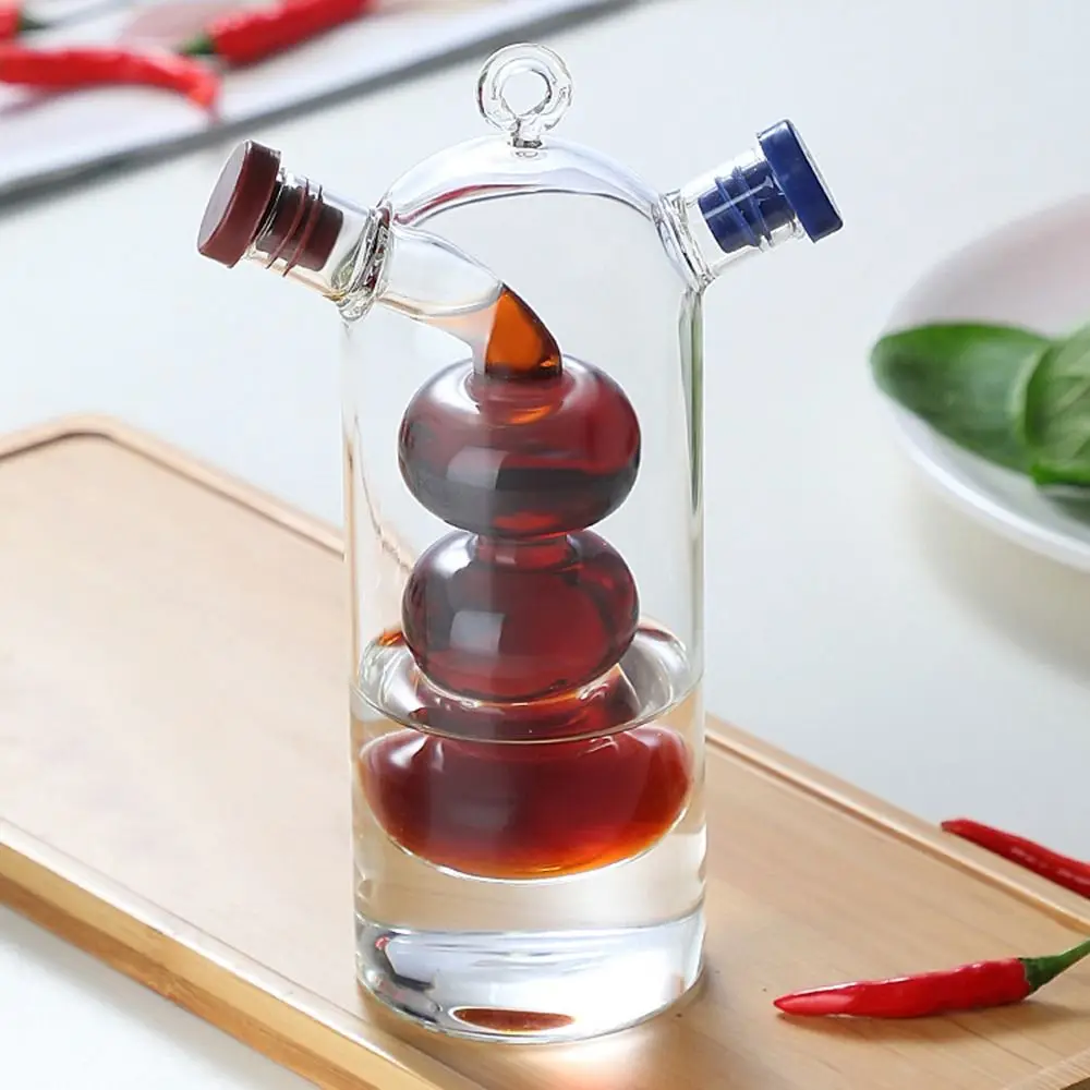 Easy To Clean Glass Oil Dispenser Creative Transparent Condiment Container Double Layer 2-in-1 Vinegar Bottle Kitchen