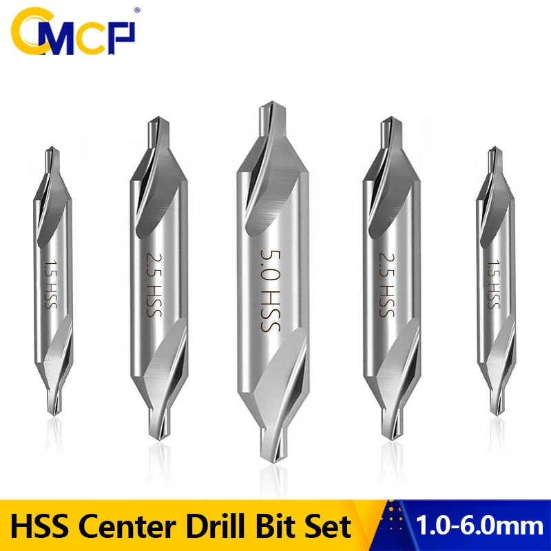 CMCP HSS Combined Center Drills 60 Degree Countersinks Angle Bit Set 1.0mm 1.5mm 2.0mm 2.5mm 3.5mm 5mm Metal Drill Bit