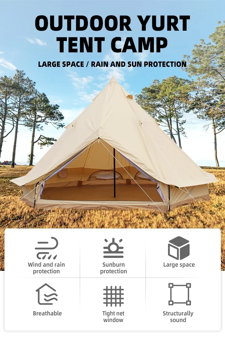 Fire Rabbit Windproof Yellow Tent Camping 8 Person Yurt House Glamping Tent Luxury Big Wedding Tent For Outdoor Party