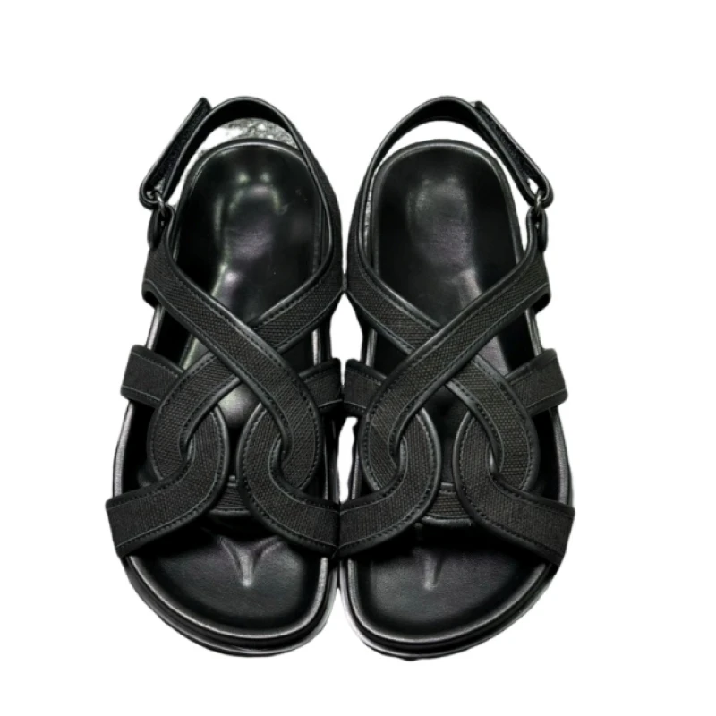 

Platform sandals for women black linen canvas shoes for women Romanesque handmade leather woven beach shoes for women AD1114