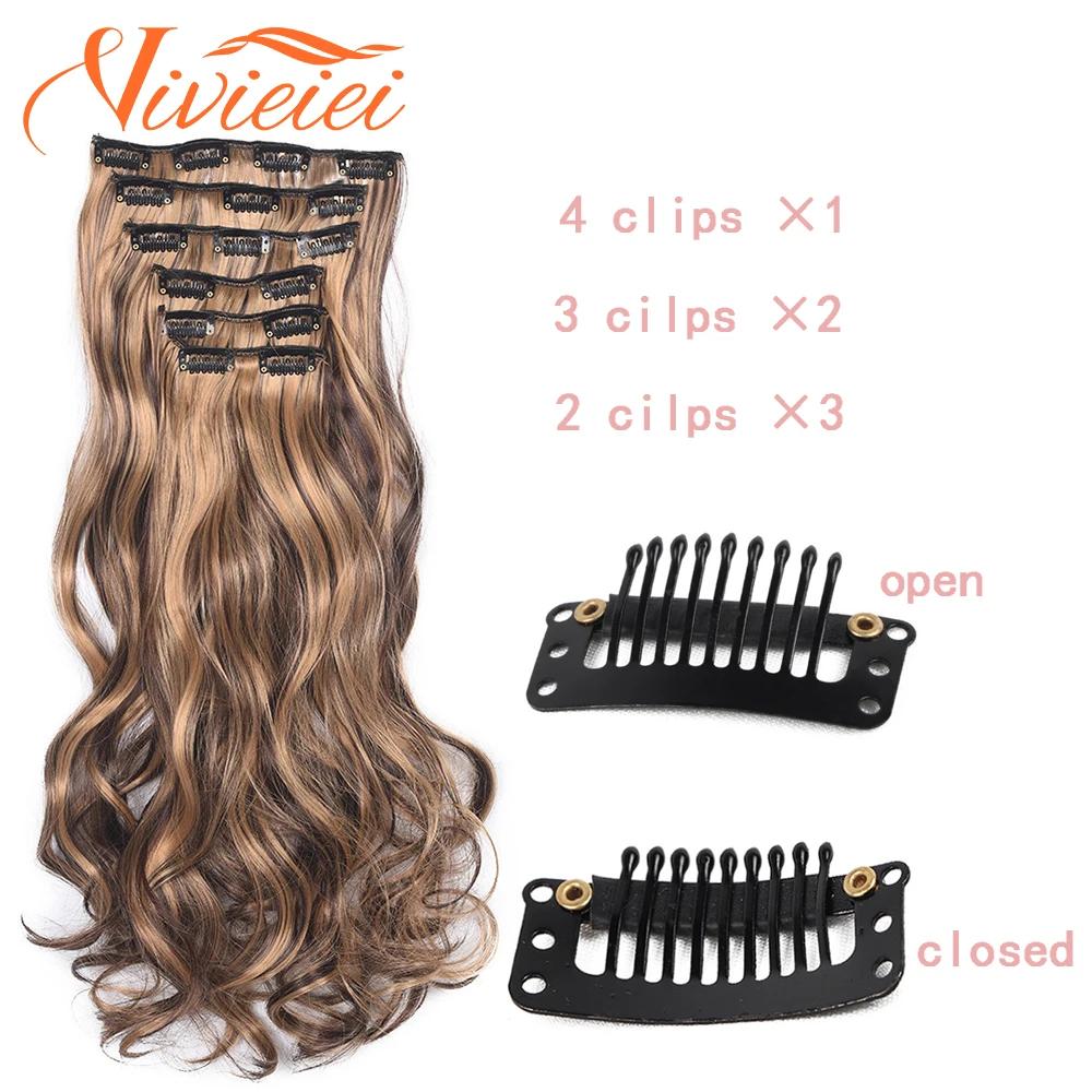 Synthetic Long Wavy 16 Cilps Hairpieces Heat-resistant High-temperature Fiber is Suitable For Women\'s Hair Extensions