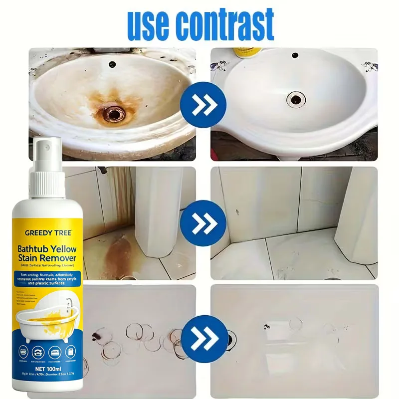 GREEDY TREE Bathtub Cleaner Spray Effective Yellow Stain Remover For Household Bathroom Surfaces