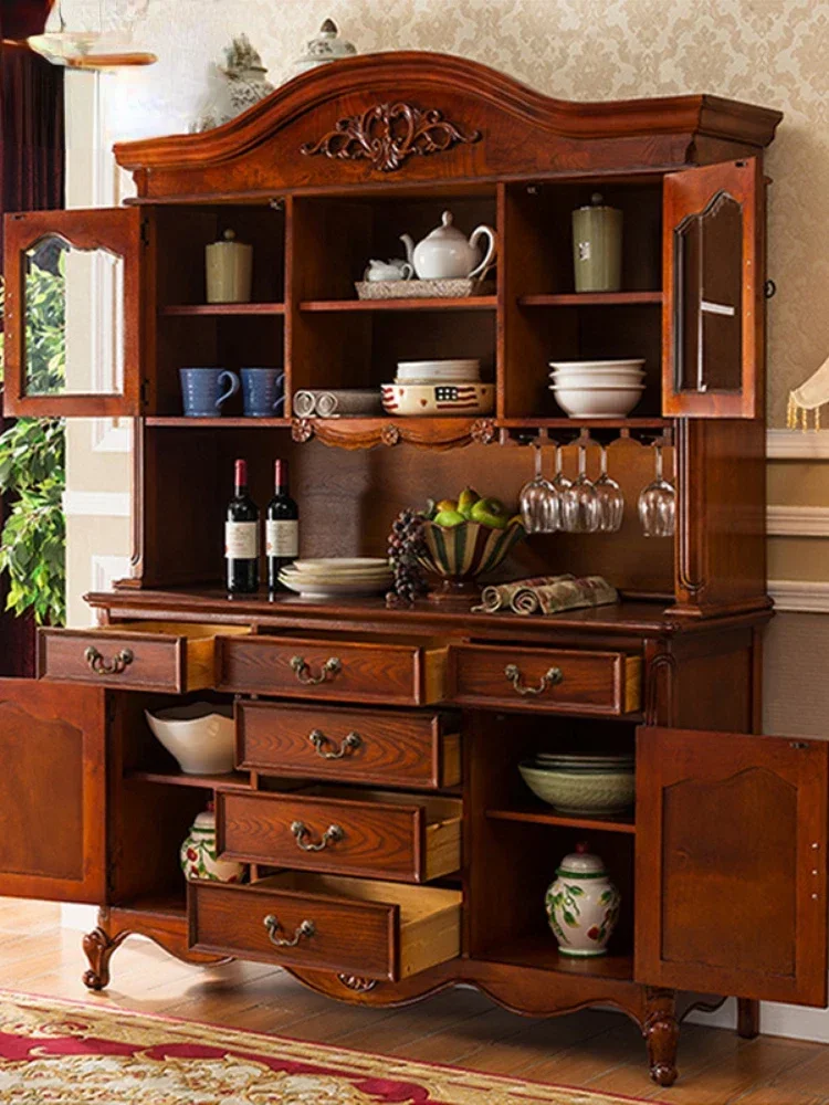 American Style Sideboard Cabinet Solid Wood Locker Simple Tea Cabinet Cupboard European Style Wine Cabinet Living Room