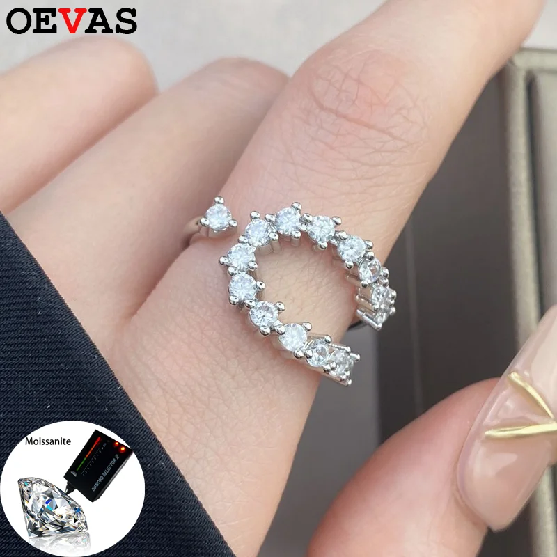 

OEVAS D Color Full Moissanite Ring S925 Sterling Silver Open Rings for Women Wedding Engagement Fine Jewelry