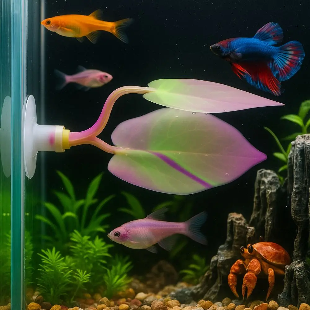 

Double Layer Fish Leaf Hideout Artificial Colorful Betta Spawning Bed With Suction Cup Silicone Floating Leaf Hammock