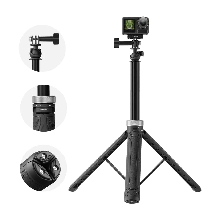 تليسين 1.5 م 360 ° عصا سيلفي قابلة للطي حامل ثلاثي القوائم POV تمديد القطب Monopod لـ GoPro Hero Insta360 DJI Osmo Action 3 4 #1