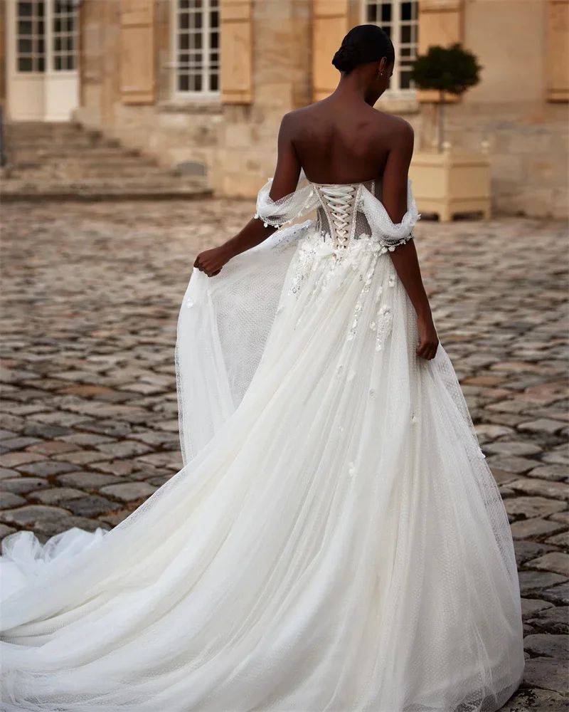 Robe de mariée élégante sans manches, ligne a, dentelle, épaules dénudées, Style sol, personnalisation