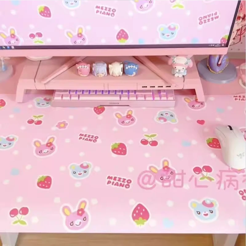 Pink Strawberry Wave Points Printed PU Leather Mouse Pad Cute Placemat Game Accessory Mouse Pad Office Desk Mat Sweet Girl Mat