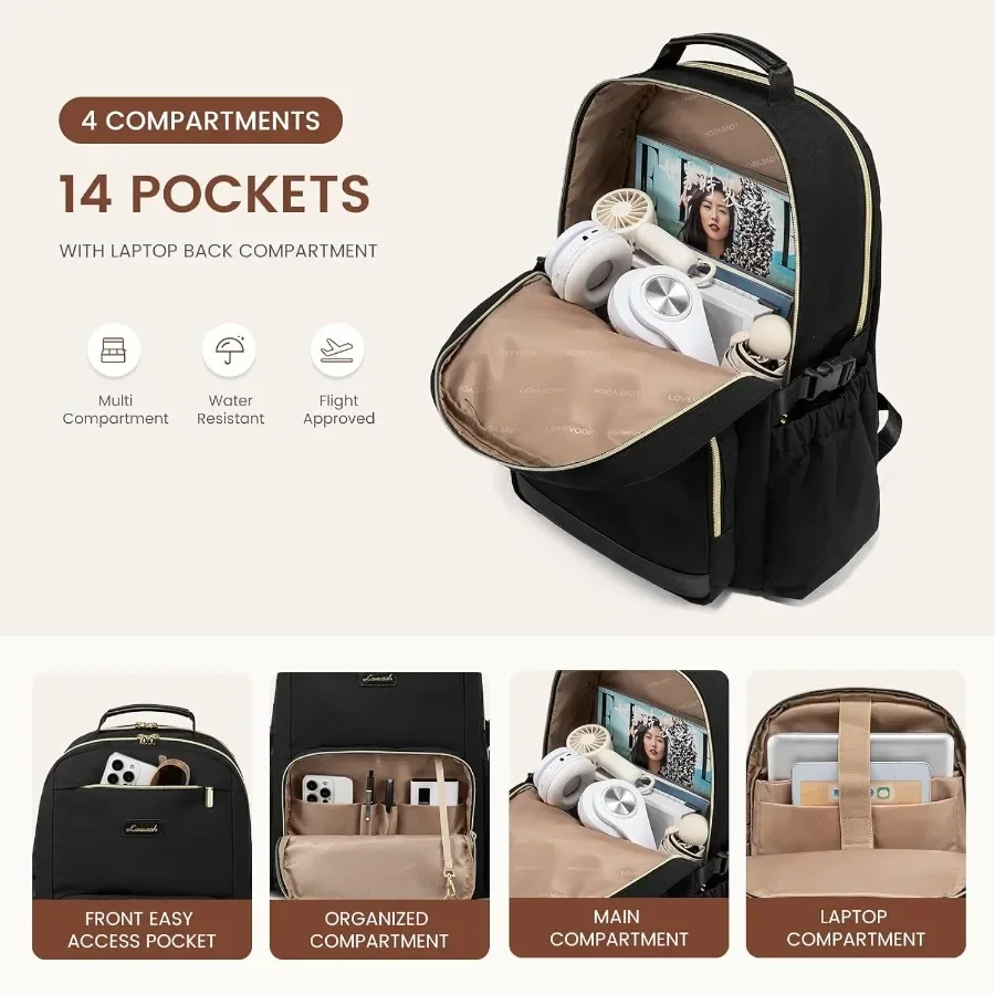 LOVEVOOK Zaino per laptop da donna con tasca per tazza di grande capacità Borsa per computer portatile da 18 pollici Borsa da viaggio per zaino W