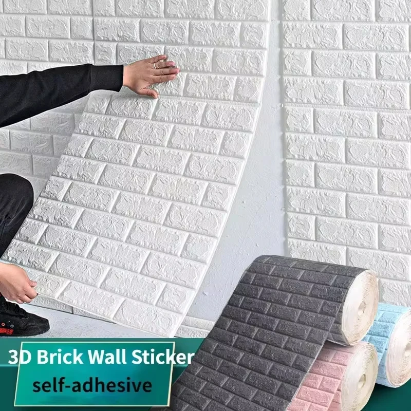 70*3/5/10M 3D Brick Pattern Wall Panels Wallpaper DIY Waterproof for Living Room Bedroom Kitchen Background Wall Decoration