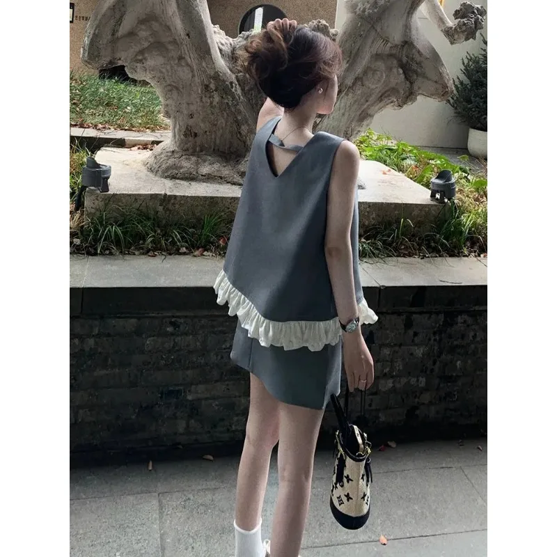 WOMEN 2026 Super Fire Summer Wear A Complete Set of Korean Chic Chic Wear Gray High-end Suit Vest Suit Women's Clothing