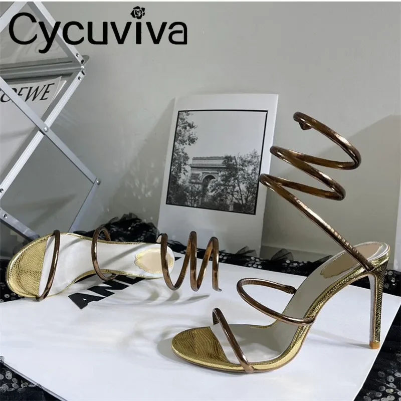 New Ankle Strap High Heel Party Shoes Women Sexy Gold Heels Runway Stilettos Dress Shoes Ankle around Women Gladiator Sandals