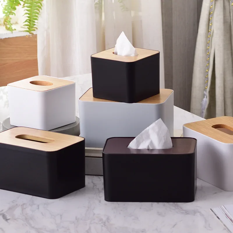 Wooden Tissue Box Napkin Holder Bamboo Lid Top Handkerchief Case Wipes Dispenser Toilet Paper Organizer Container Home Car Items