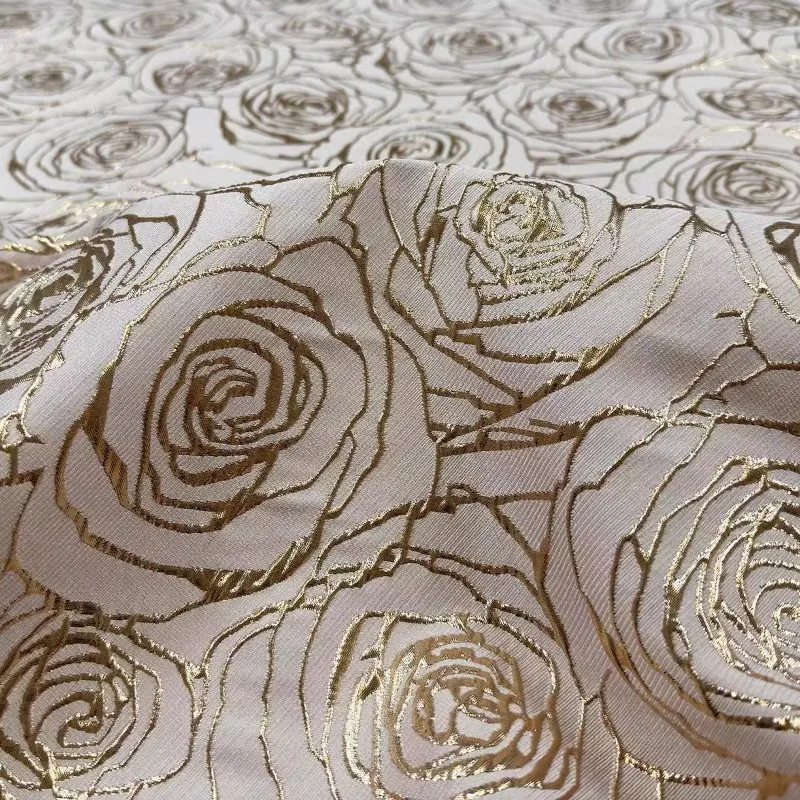 2025 Spring and Summer New Gold Thread Jacquard Rose Fabric Dress Performance Dress Brocade Three-dimensional Texture Fabric