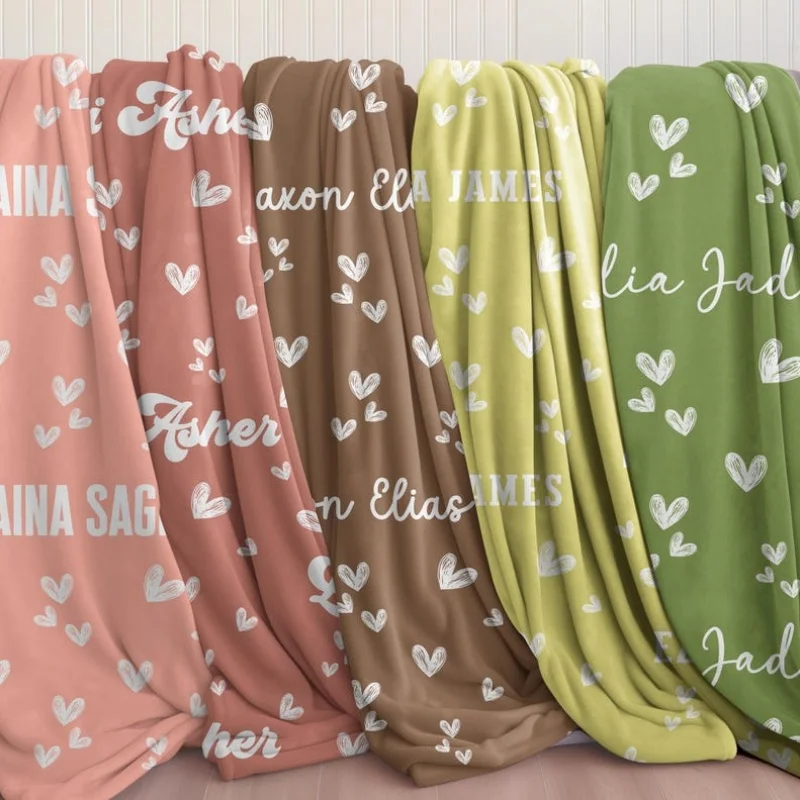 

Love Heart Baby Blanket Custom Name Personalized Blanket Soft Skin-Friendly Sofa Blanket Kid Blanket Birthday Gifts Home Decor