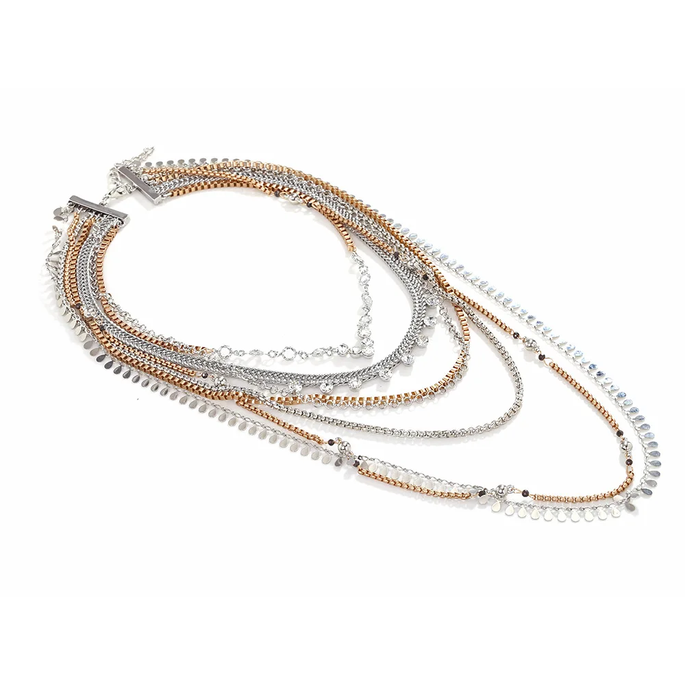 Neue Boho-Stil Mehrschichtige Wasserfall-Quasten-Choker-Halsketten für Frauen Metallketten Schmuck Halsaccessoires Geschenke – Detail 3
