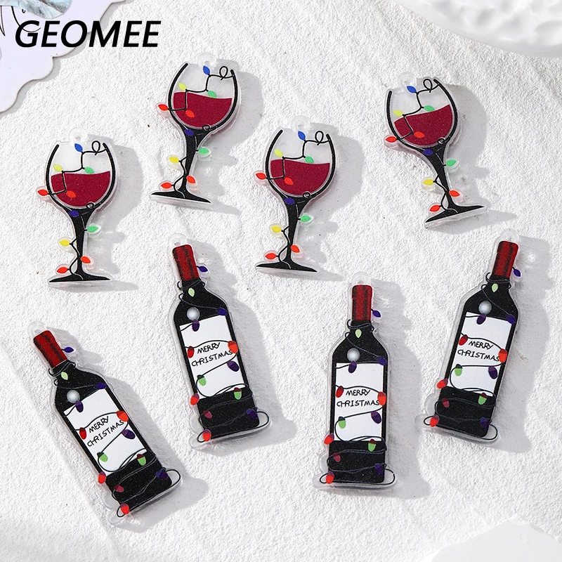 10pcs/Pack Acrylic Red Wine Glass Christmas Charms Funny Xmas Party Jewelery Pendant Diy For Earring Jewelry Make