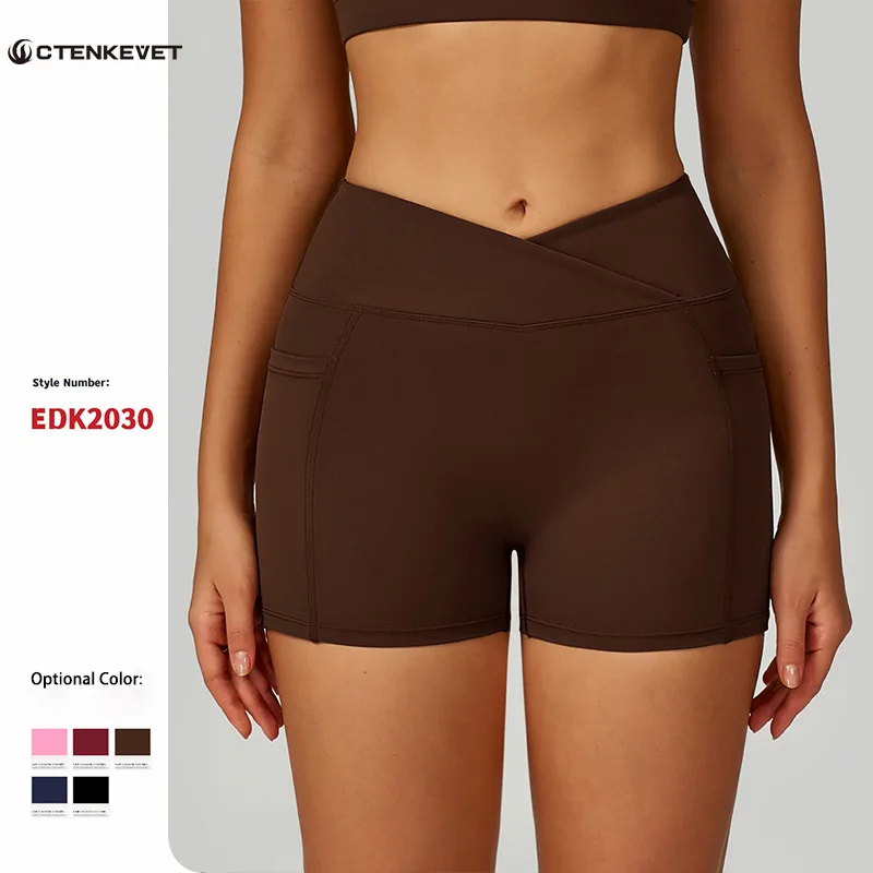 

Ctenkevet Summer High Waist Cross Women Yoga Shorts Female Outdoors Running Leggings Quick-Dry Breathable Sports Shorts Woman