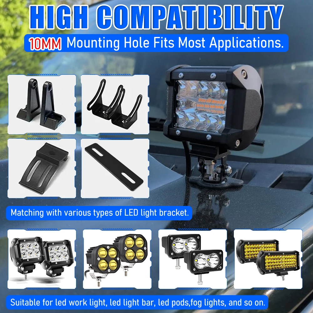 2 Stück LED-Arbeitsleuchten-Montagehalterung Universelle Motorhaube LED-Lichtleisten-Montagehalterung Nebelscheinwerfer-Lampenhalter für Offroad-Jeep-LKW-SUV – Detail 5