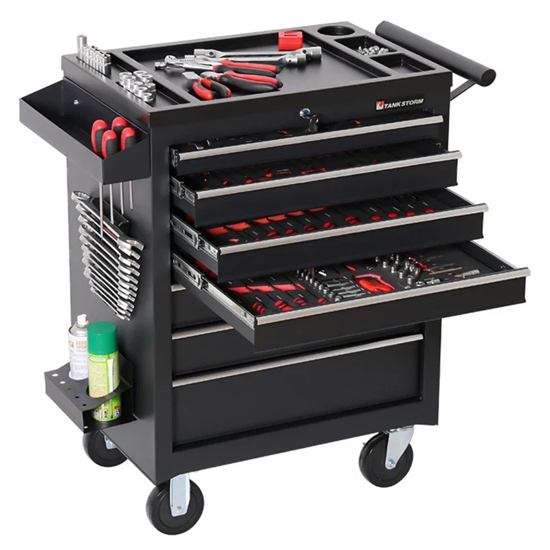 

Hardware toolbox Hand push five drawer tools car Auto repair trolley heavy duty mobile cabinet portable tool storage accessories