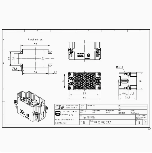 1pcs 09160752001 Germany HARDING Heavy Duty Connector HAN 75DDD M-C 75Pin male