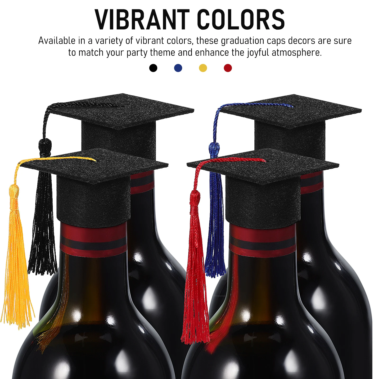 

4Pcs Mini Graduation Caps Decorations Realistic Tassel Design Bottle Toppers for Grad Party Supplies Vibrant Felt Hat Ornaments