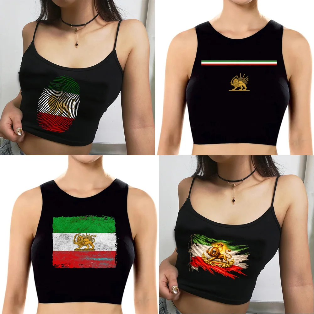2026 Custom Iran Flag  Women Sports Vest  Gym Workout Sun Lion  High Crop Tank Tops