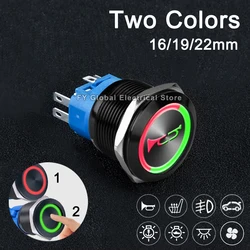 16/19/22MM Two Color Metal Push Button Switch Customized Black Shell Waterproof Latching/Momentary Horn Fan for Car Boat 12V 24V