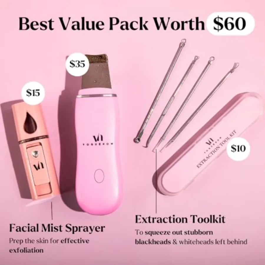 Skin Scrubber Gezichtsspatel Set van 3 Diep reinigende zwarte verwijderaar met gezichtsmistspuit Extractietoolkit Ultrasone Skin Sc