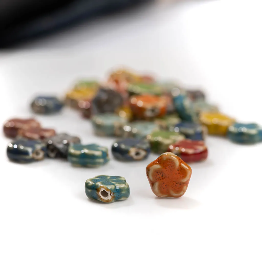 16#10pcs Retro Ceramic Petal Shaped Beads Handmade Porcelain Jewelry Making For Necklace Bracelet TCZ008