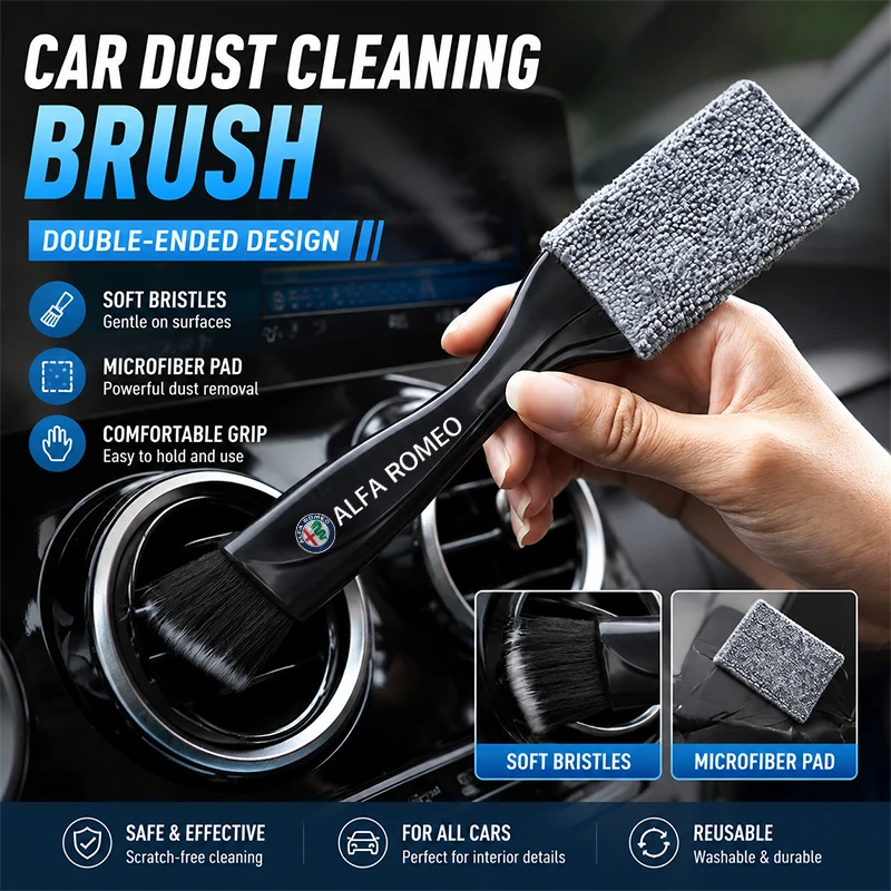 2 In 1 Car Cleaning Brush Dust Tool Accessories For Alfa Romeo 156 Giulietta Tonale Stelvio Mito 159 166 Volante Spider Giulia
