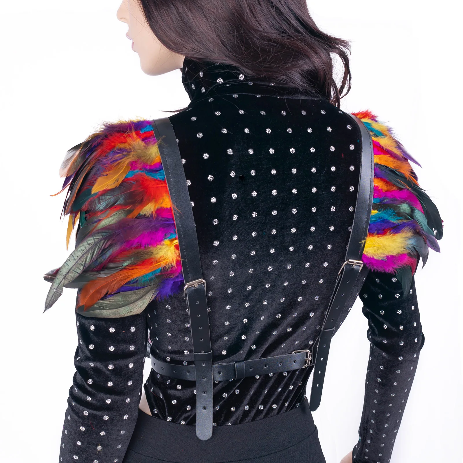 Selendang Korset Wanita dengan Bulu dan Kulit untuk Pesta Klub Malam dan Pertunjukan, Pakaian dan Aksesoris