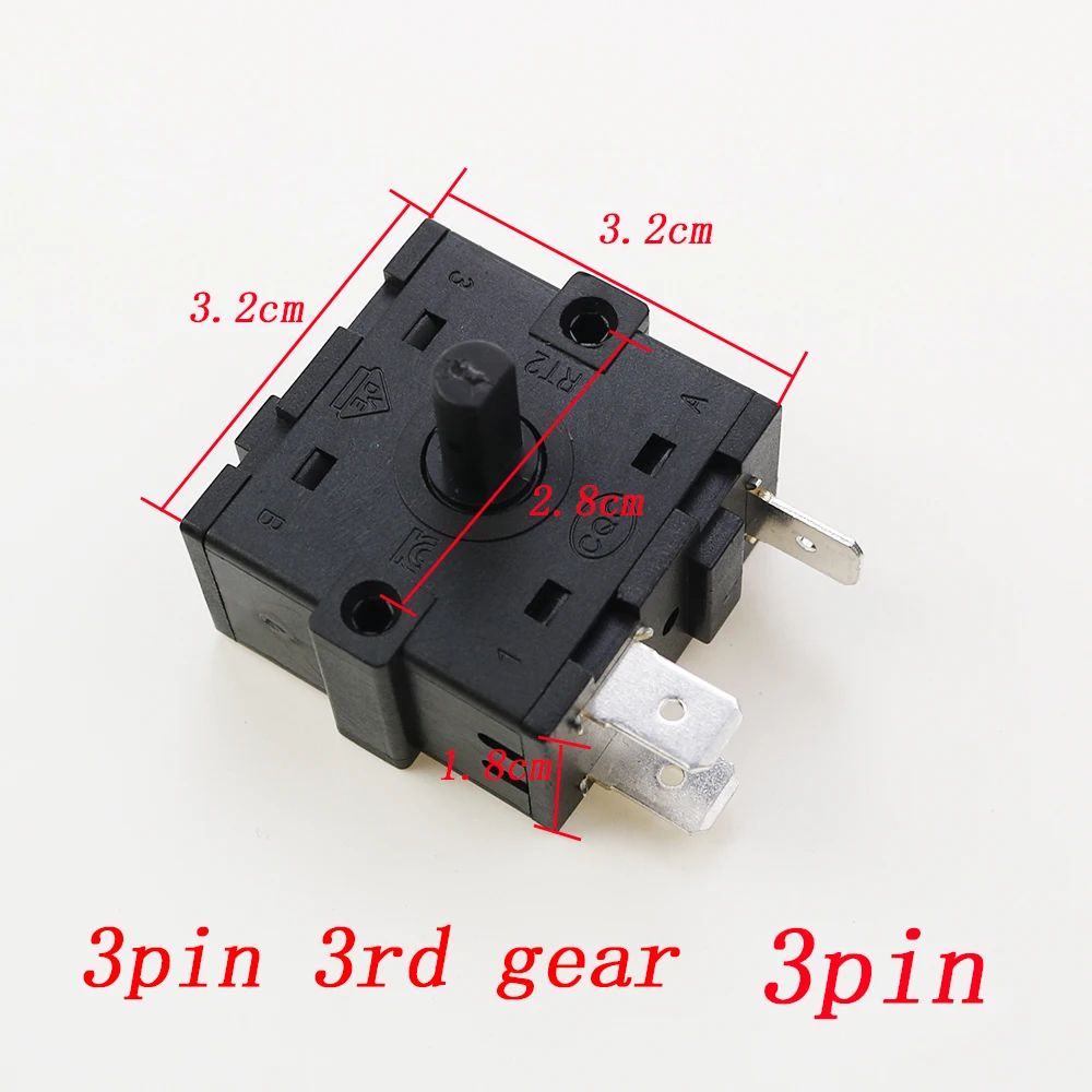 1PCS Electric Room Heater Position 3 Pin 5 Pin 3 Gear 4 Rotary Switch Selector AC 250V 16A Radiator Air Cooler Heater