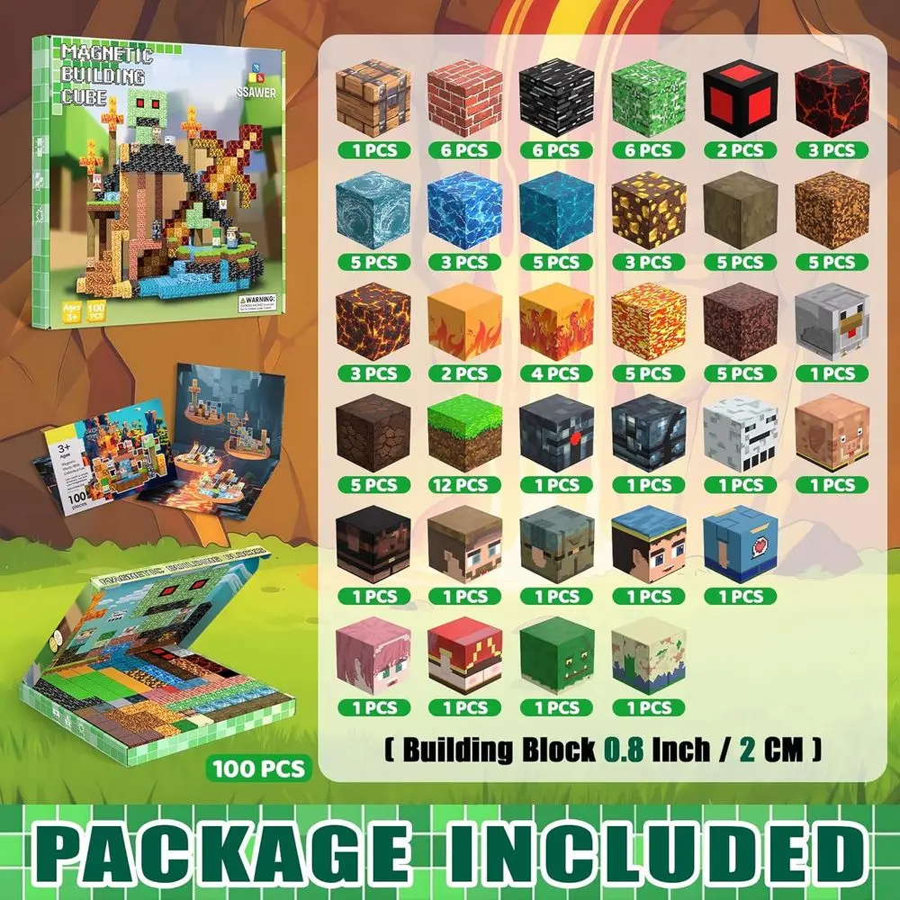 Ensemble de blocs de construction magnétiques 100 pièces pour enfants, cubes empilables éducatifs pour les âges de 3 à 12 ans, cadeau d'anniversaire ou de fête parfait