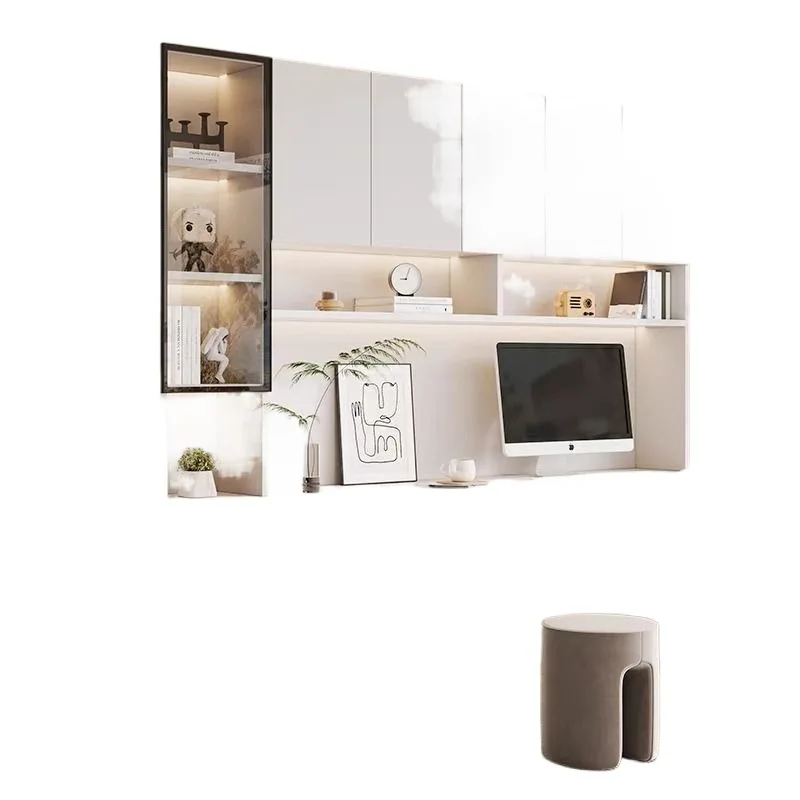 Solid wood double computer desk bookshelf integrated bedroom home desk